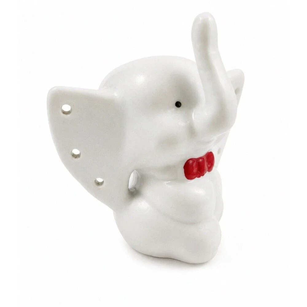 Vintage 1950s White Ceramic Elephant Earring & Ring Holder Jewelry Organizer